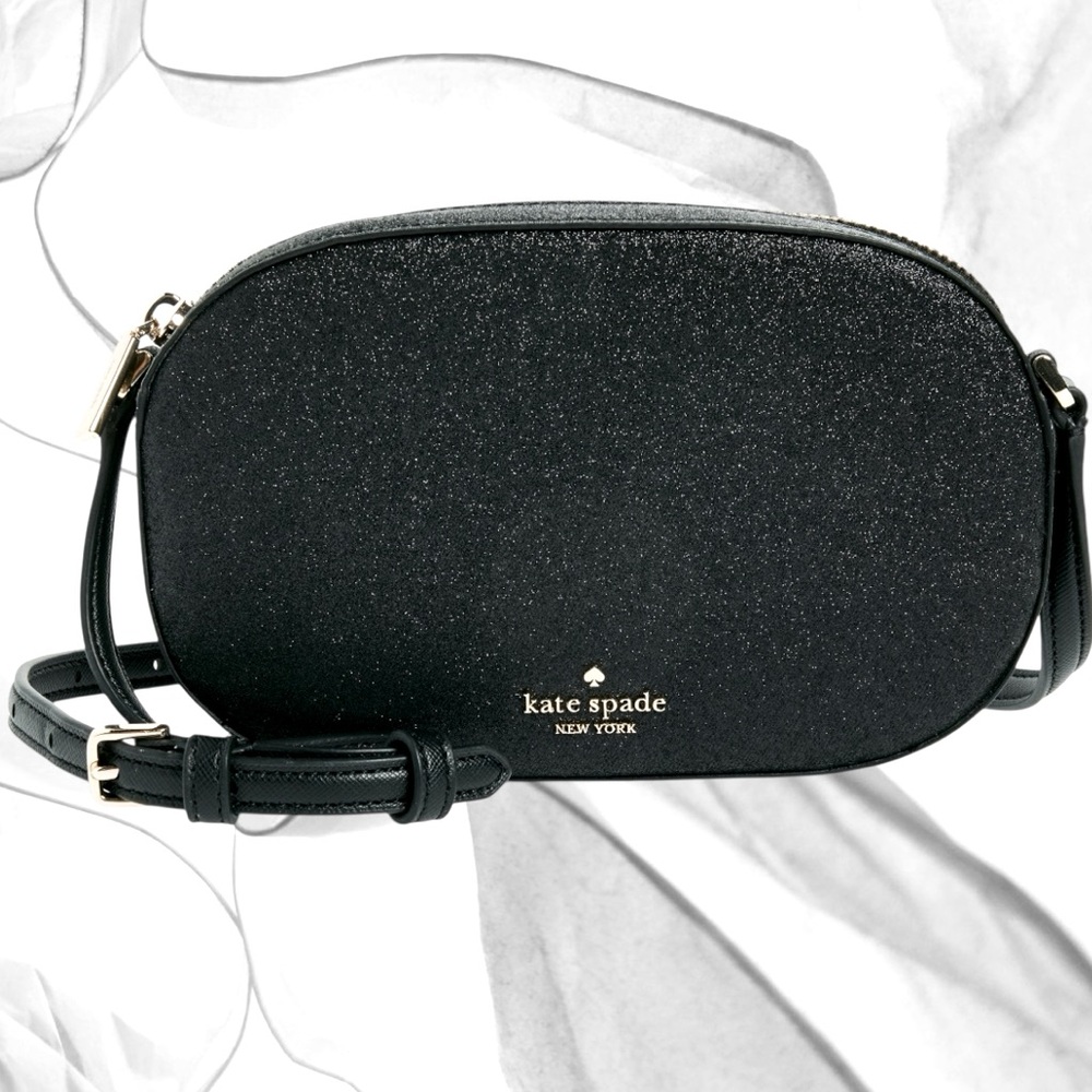 Kate Spade crossbody bag metallic black sparkle purse zipper closure $299 new